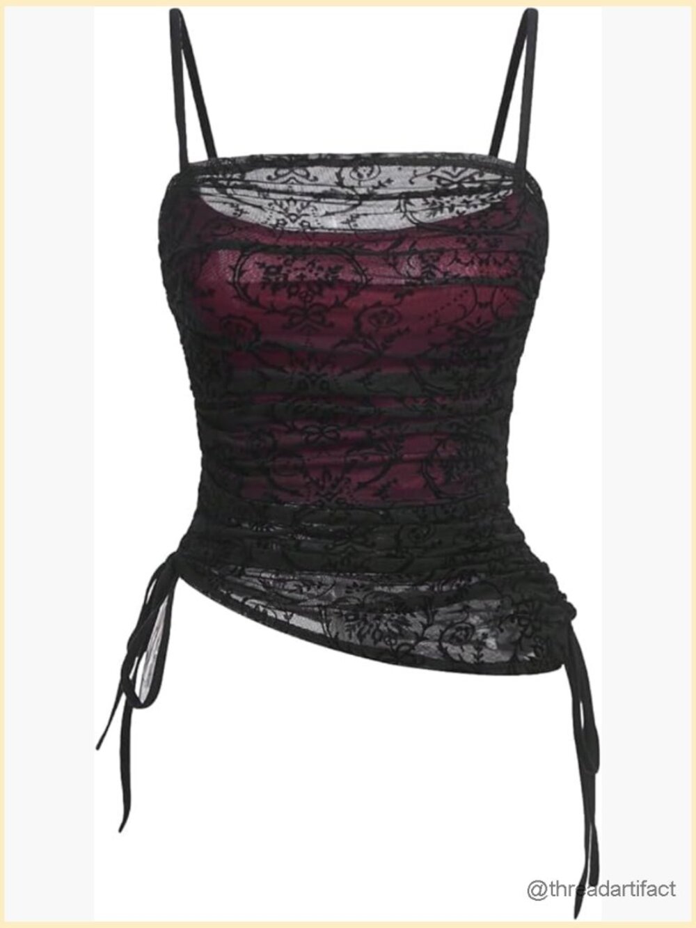 Women's Ruched Lace Cami Top Drawstring Sleeveless Clubwear